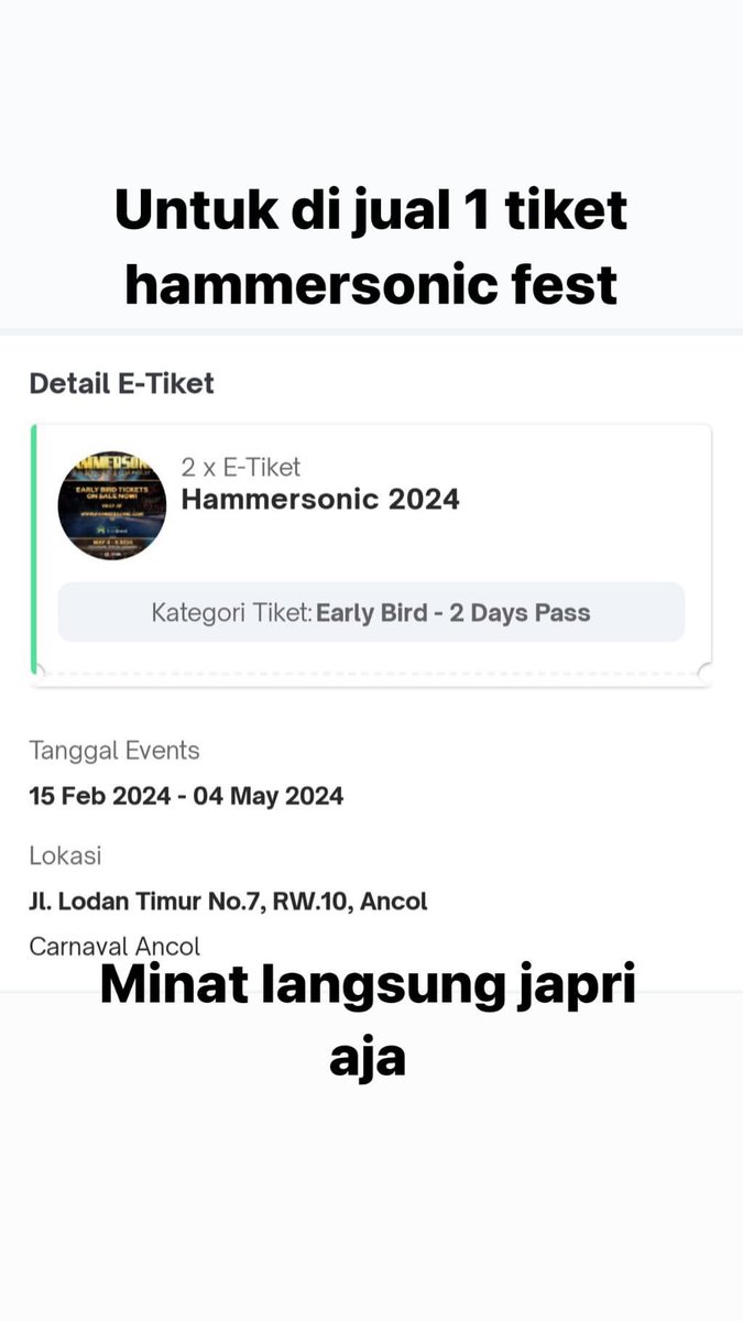 herii12_'s tweet photo. Kali aja kawan kawan ada yg minat ye bisa dm aja langsung @hammersonicfest #hammersonic2024 #lambofgod #alesana #adaytoremeber https://t.co/gRv5gUmyBn