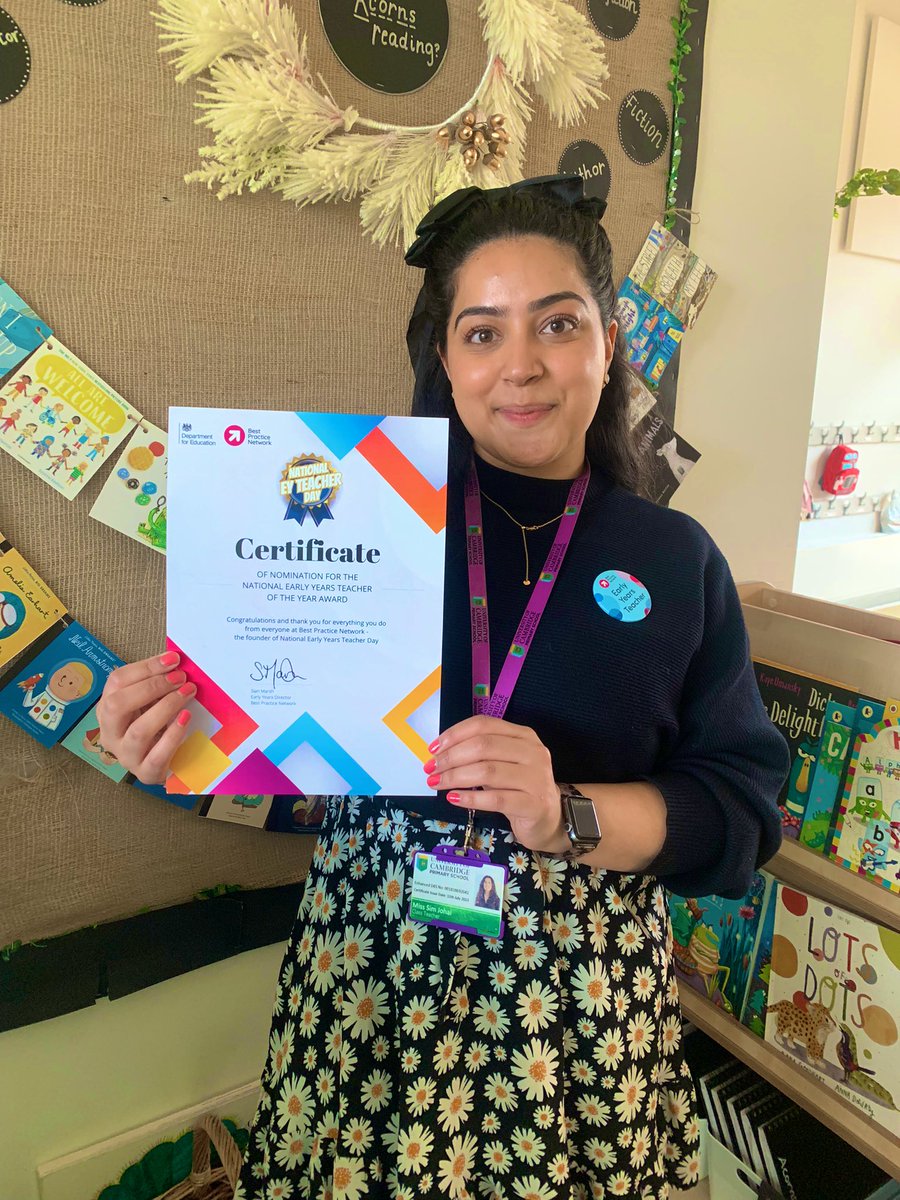We are so proud of @misjohal_ for her nomination for Early Years Teacher of the year! 🤩🥰 @UniCamPrimSch @EY_TeacherDay #EYTeacherDay
