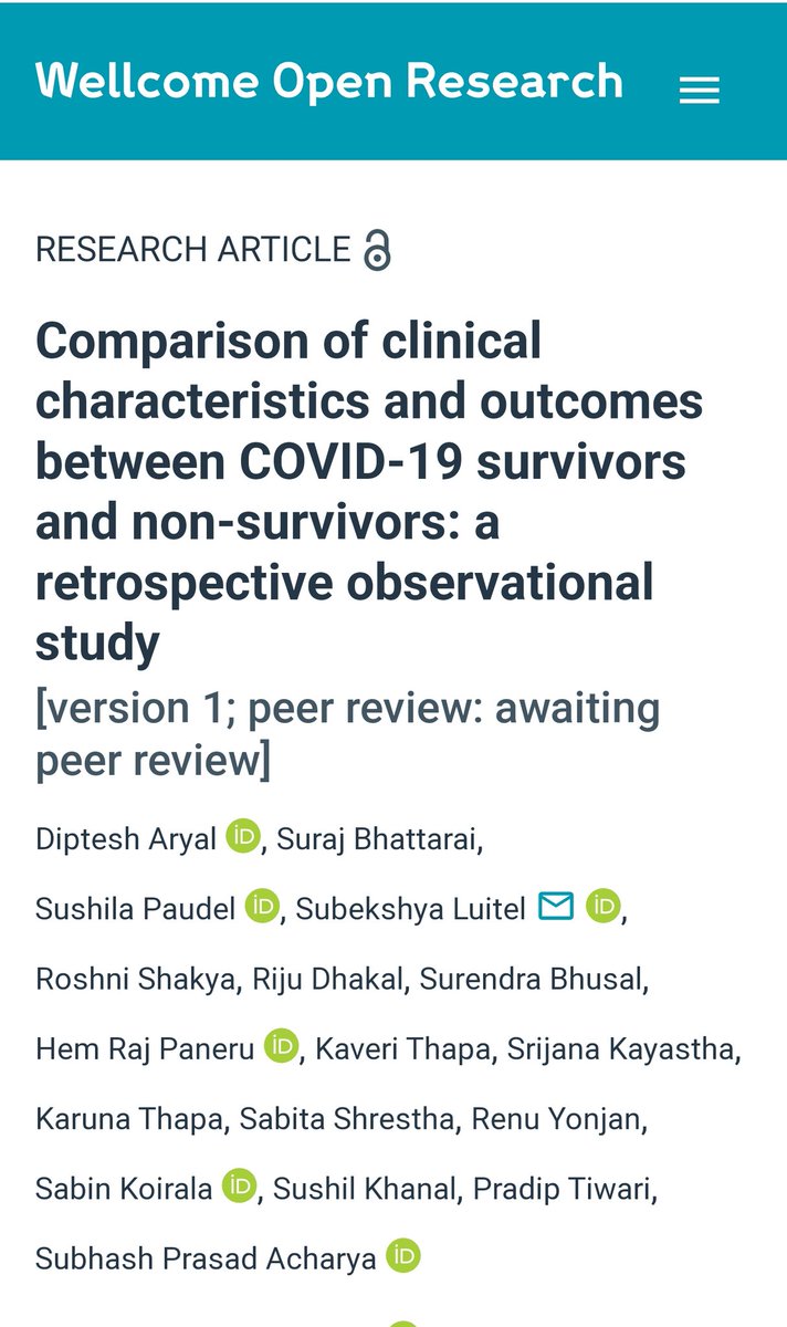 Our study aimed to compare the clinical characteristics of COVID-19 survivors and non-survivors who were transferred from general wards to the critical care units in four tertiary hospitals in Nepal. #COVID19 #Nepal #CriticalCare wellcomeopenresearch.org/articles/9-204…