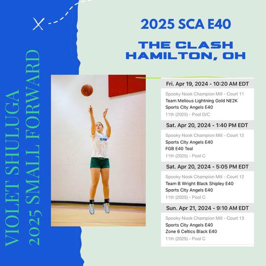 Super excited for another weekend of basketball!! Come check out my team at The Clash, in Hamilton Ohio!!