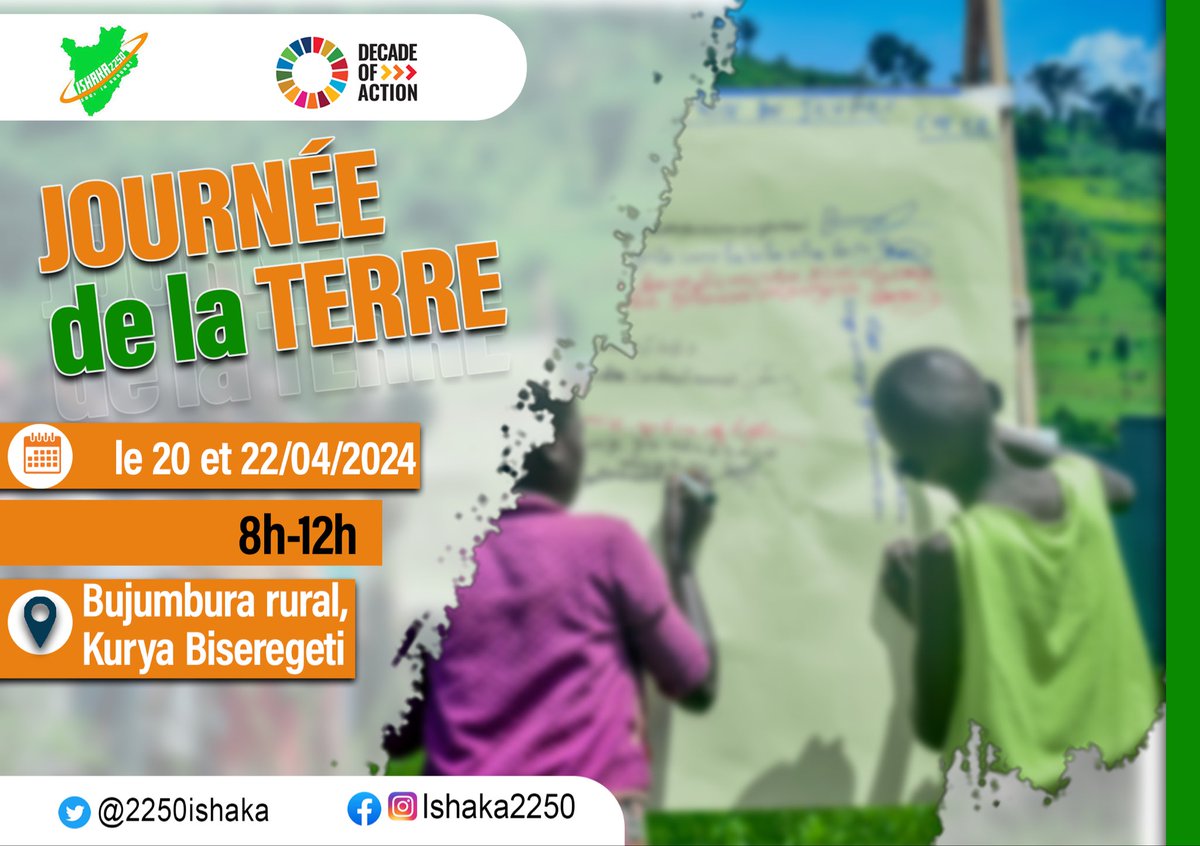 👍Les #jeunes et les femmes font partie de la solution‼️ Célébration du journée mondiale de la #terre ce samedi et lundi en province de Bujumbura par nos jeunes champions #ODD et la communauté locale. Plus on tarde dans la riposte,+ les défis s’accumulent, Agissons maintenant!!