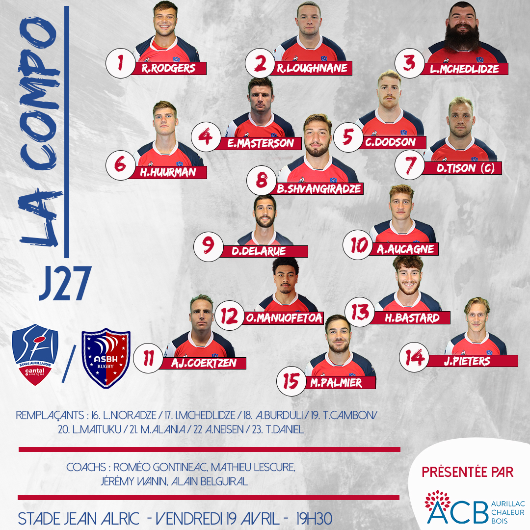 🔴🔵𝑳𝑨 𝑪𝑶𝑴𝑷𝑶 ~~ Voici la 𝓬𝓸𝓶𝓹𝓸𝓼𝓲𝓽𝓲𝓸𝓷 de notre équipe pour cette 27ème journée de prod2 face à Béziers ~~ 🕖 Coup d’envoi : Demain à 19h30 Tous derrière nos 𝑟𝑜𝑢𝑔𝑒𝑠 et 𝑏𝑙𝑒𝑢𝑠 pour ce match 🙌 #SAASBH #StadeAurillacois #Bienplusquunmaillot