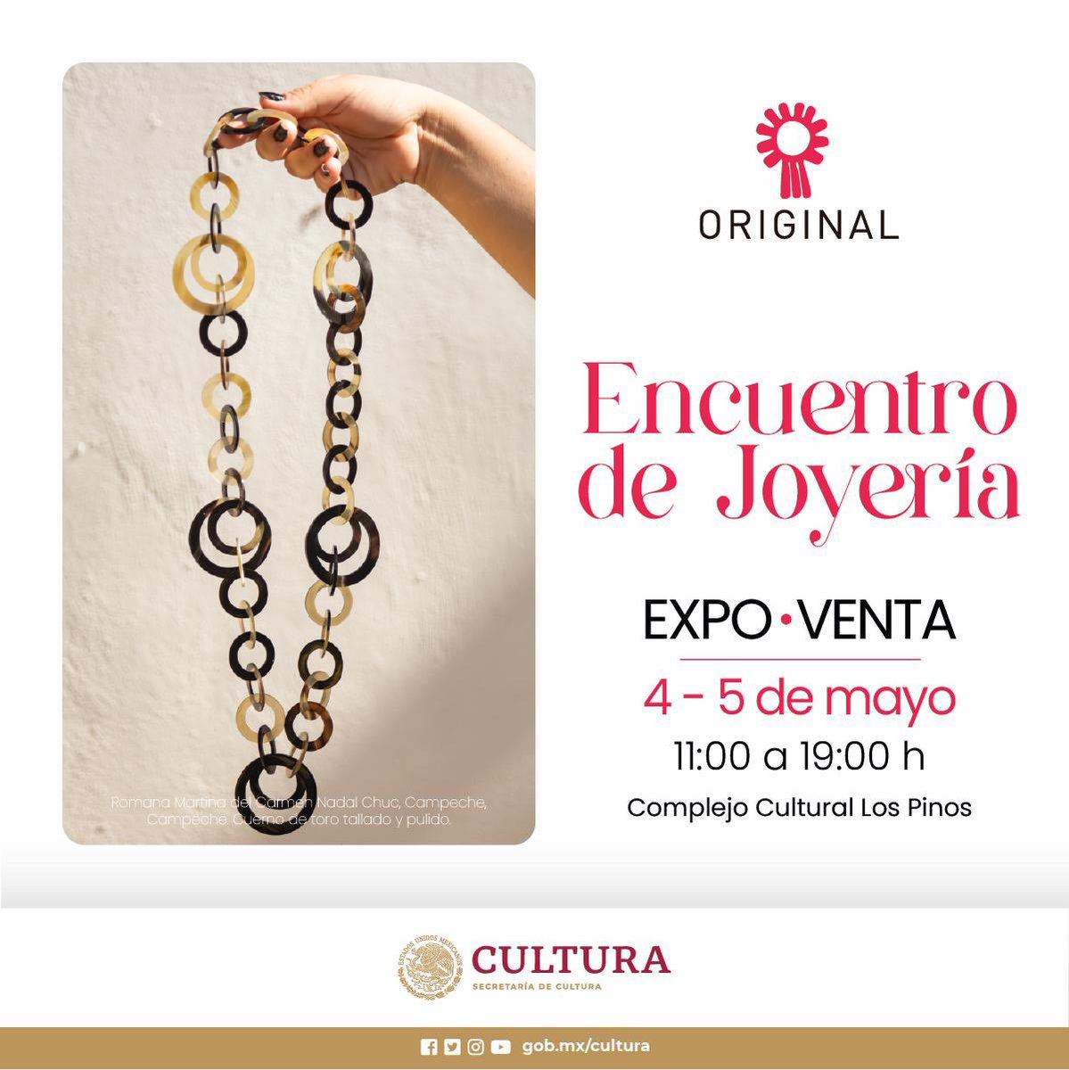 ¡Maestras y maestros joyeros de #Original vuelven a Los Pinos! Los creadores de joyería tradicional se reunirán del 2 al 5 de mayo para compartir conocimientos y experiencias. El 4 y 5 de mayo habrá exposición y venta de joyería. <a href="/cultura_mx/">Secretaría de Cultura</a> 
#Original2024 #DiNoAlRegateo