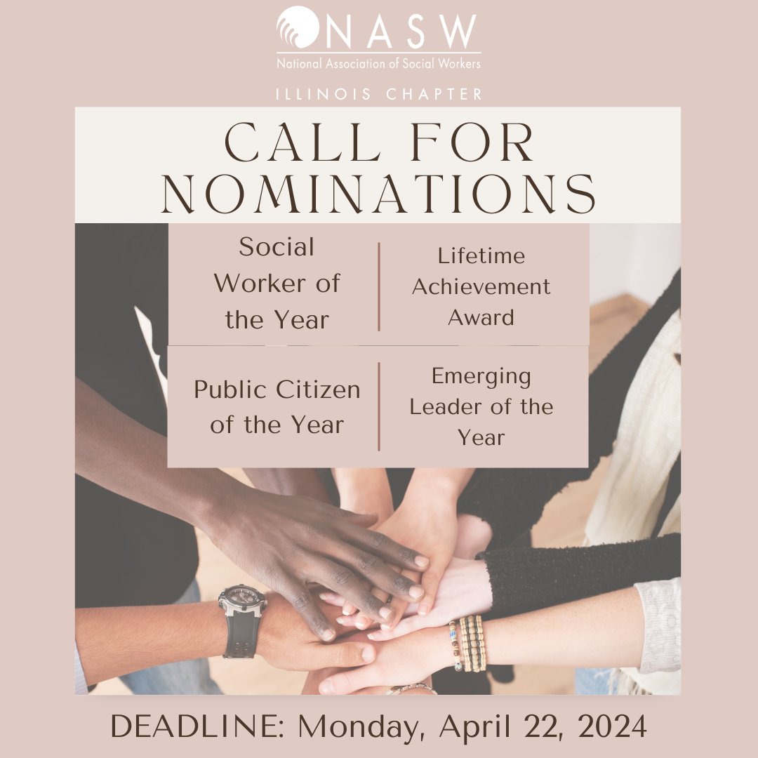 5 DAYS LEFT! Know a social worker doing exceptional work? #Naswil is looking for nominations for this year's 2024 Social Work Awards! Looking for nominees for SW of the Year, Lifetime Achievement, Emerging Leader, and Public Citizen. Find out more at naswil.org/post/accepting…