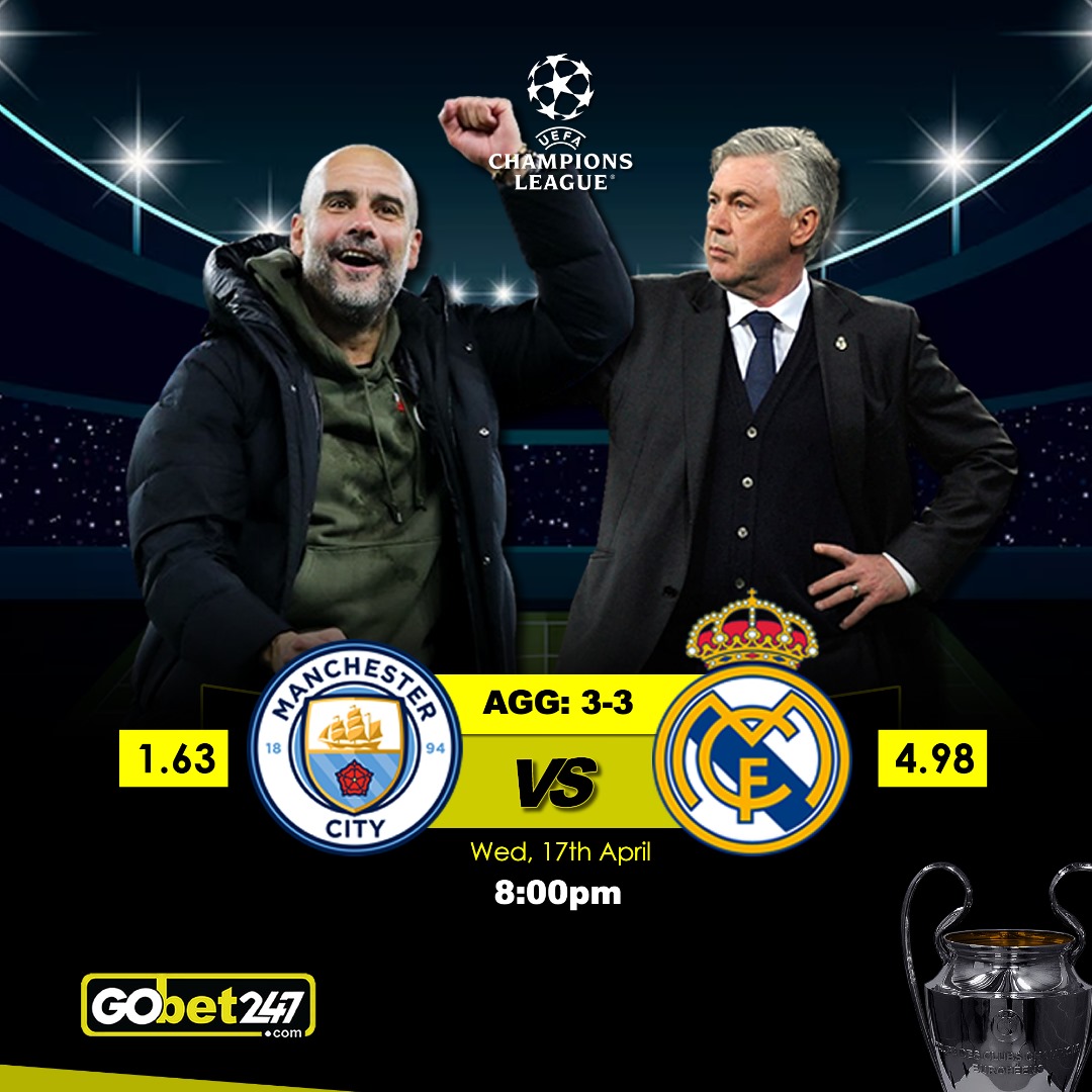 The decider match is upon us. Which team qualifies to the semi finals tonight.

Real Madrid travels to the Etihad stadium tonight for the second leg of the #UCL Quarter Finals to face Manchester City.

#GoWIN #Gobet247