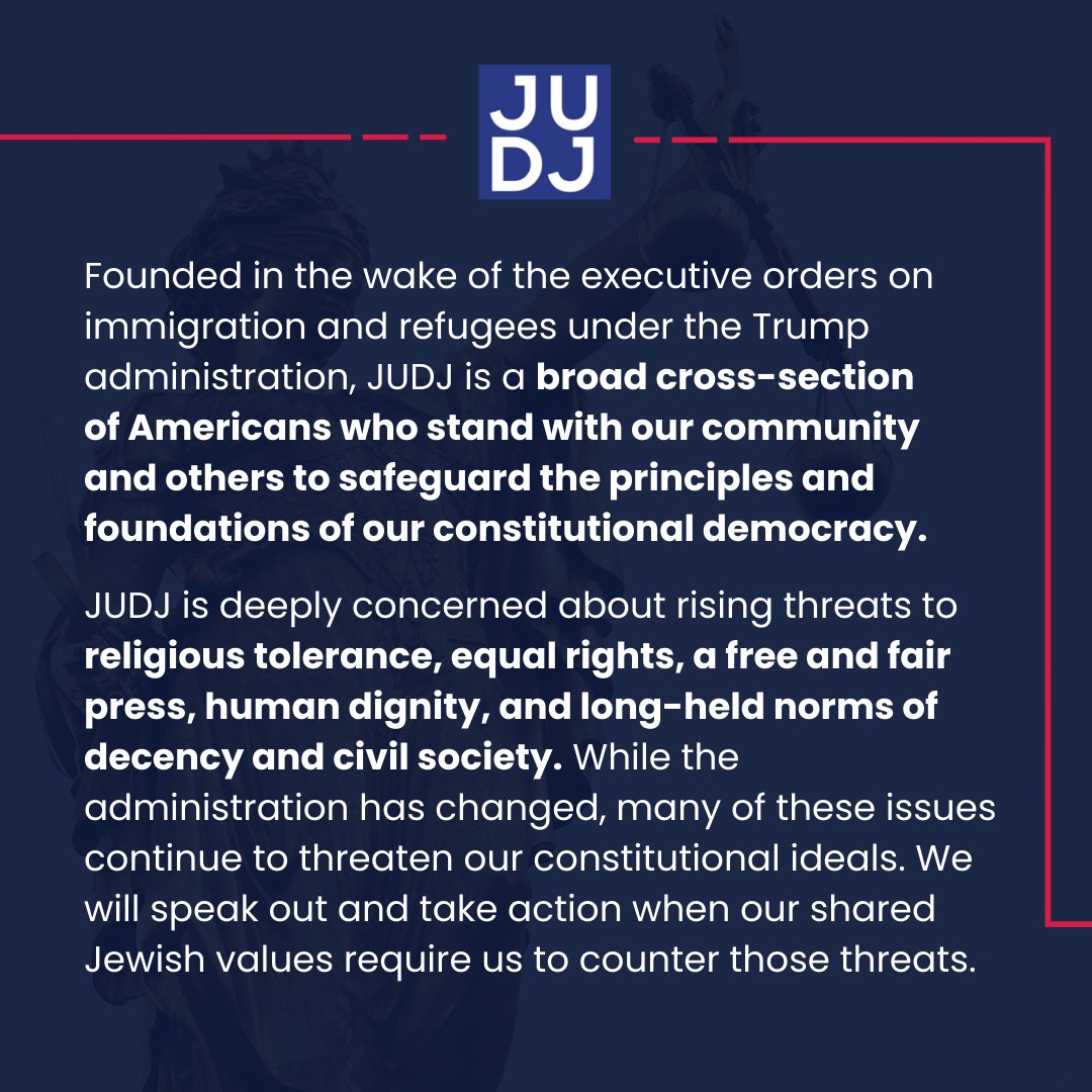 USAconvo's tweet image. Standing united for #democracy and #justice. JUDJ defends our #constitutionalprinciples and upholds the values that define us as a community 🇺🇸

OPEN THREAD to learn more about JUDJ.

Sign up for our newsletter on our website: jewsunitedfordemocracy.org
