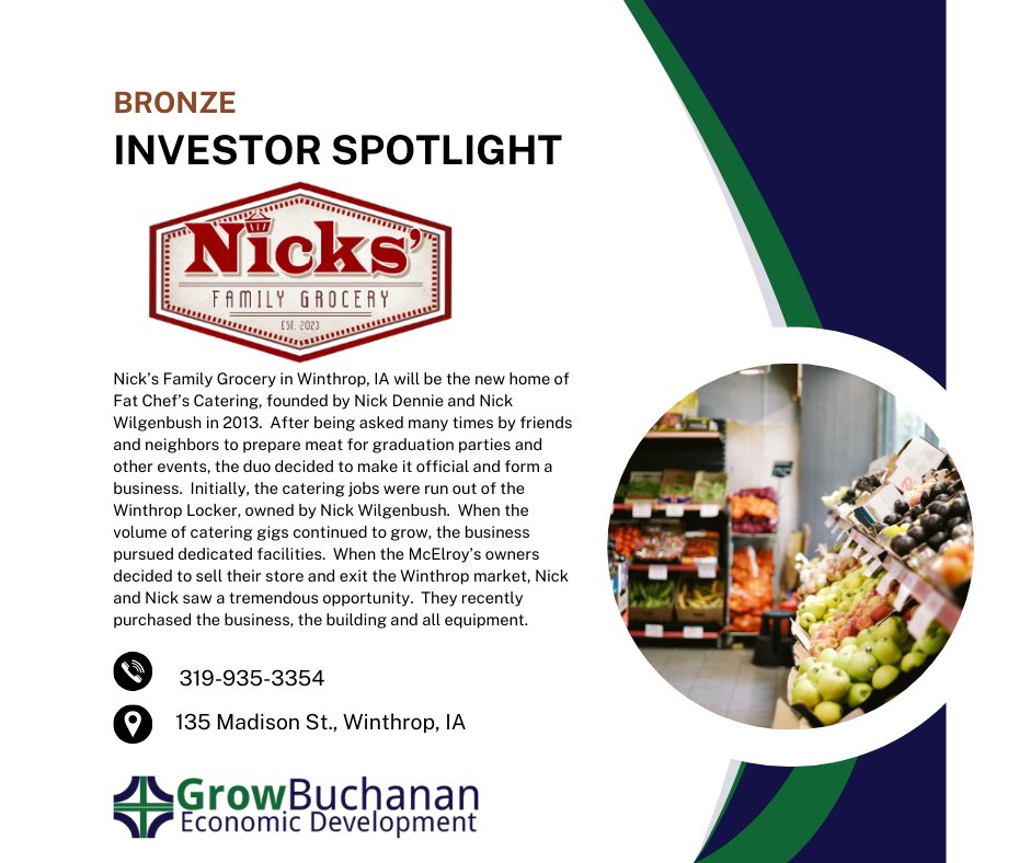 BCEDC Investor Spotlight: Nick's Family Grocery - your neighborhood go-to for fresh produce and friendly service! 🛒💼 Thanks for investing in Growing Buchanan County! #GrowingOpportunities #GrowBuchanan