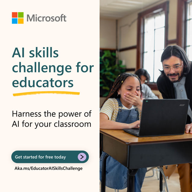 Join the Microsoft AI Skills Challenge and unlock AI in your teaching journey. Enhance instruction, boost productivity, and focus more on your students. Complete by April 30 and earn your digital AI for Educators trophy. Get started now: aka.ms/EducatorAISkil… @TEALSProgram