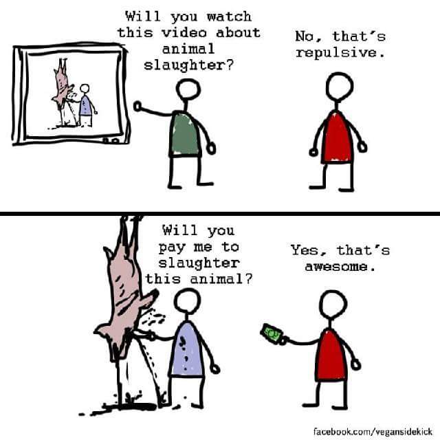 Carnists ignore animal abuse because it's painful to watch. But never think how painful it is for the actual animals. 🎨 VeganSideKick