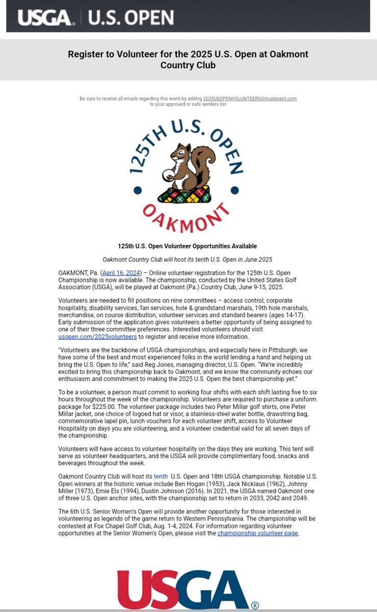 Since I am volunteering for the @uswomensopen next month at Lancaster Country Club the @USGA emailed me to ask if I'd like to volunteer for the 2025 men's @usopengolf at Oakmont next year. Duh, hell  to the yeah. I'll be retired so why not.