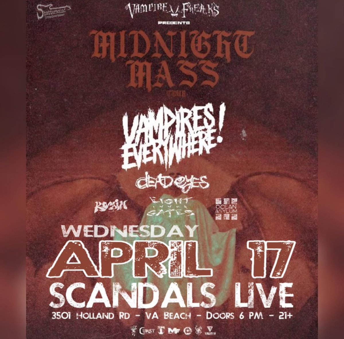 VIRGINIA BEACH 🦇
Come hang tonight at Scandals 
@TherealVEband 

Tickets: 
bandsintown.com/e/105255212-va…
