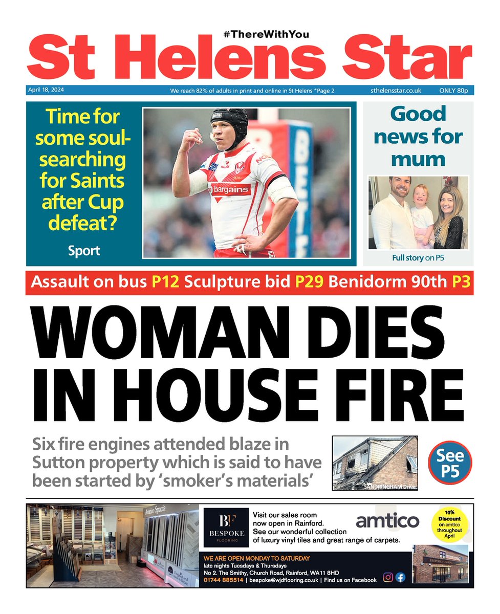 Front page of this week's @StHelensStar on sale Thursday📰 

#StHelens #Merseyside #Newsquest #LocalNews #BuyAPaper #LocalNewsMatters #CourtNews #StHelensStar #TomorrowsPapersToday #StHelensSaints