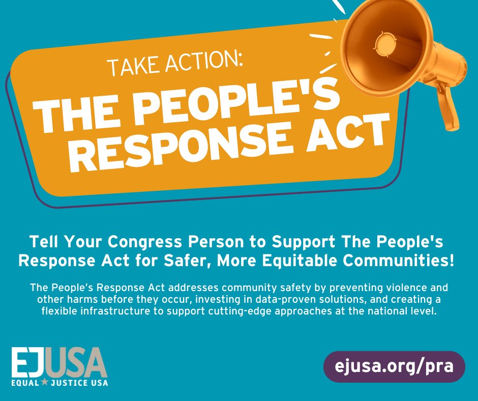 Support The People's Response Act for Safer, More Equitable Communities! Tell your congressional representatives to prevent violence and other harms before they occur by advancing community safety. TAKE ACTION HERE: action.ejusa.org/a/peoples-resp…
