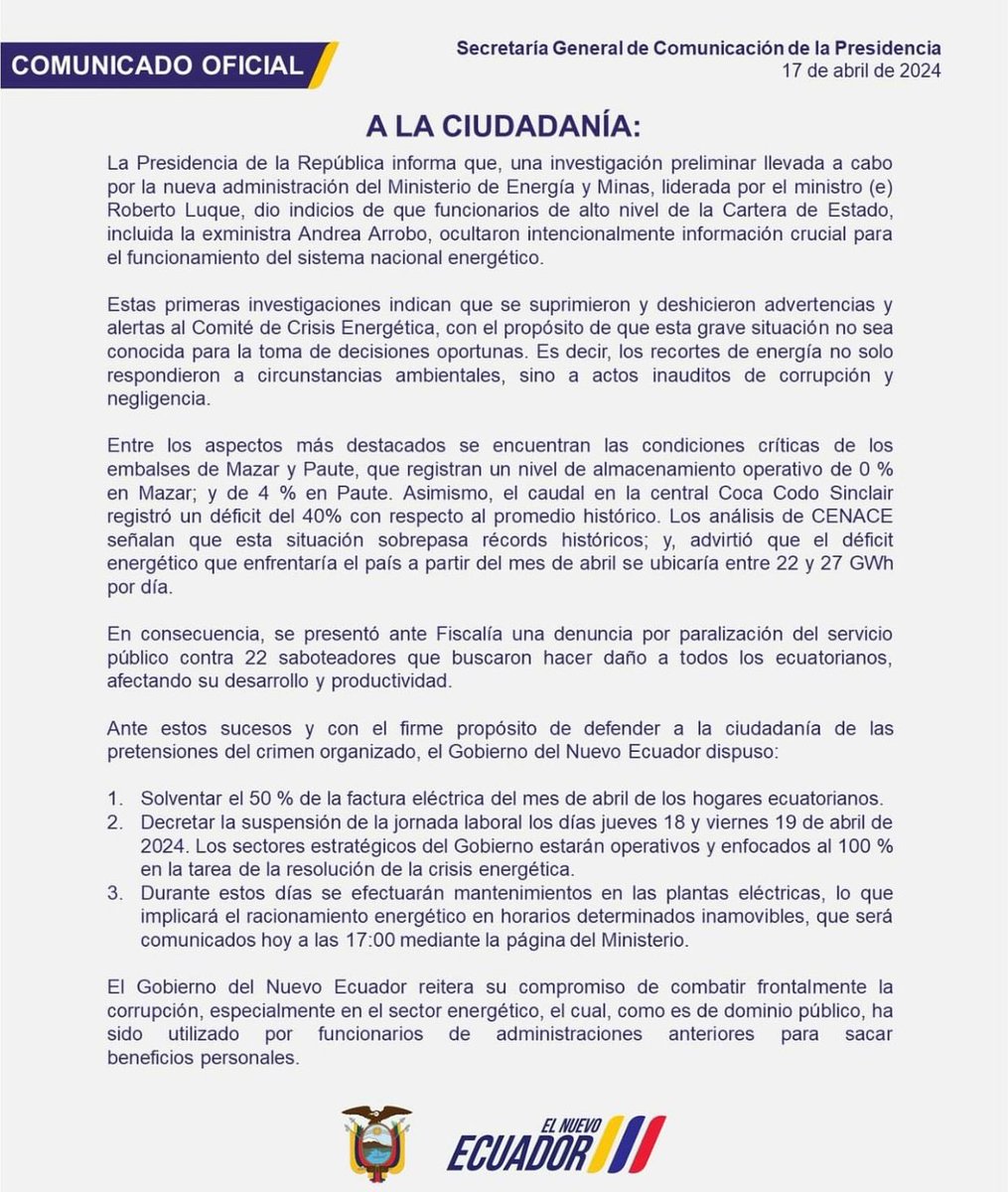 CarlosVerareal's tweet photo. Lo advertí varias veces;algunos dijeron que como en el Min. Energía mandan los correistas…todo era por”odio”. Pero ni yo imaginé que llegaban a la mentira. Ahora entienden el grado de perversidad,más que de ineptitud en quienes movían los hilos de la ex- Ministra Arrobo? https://t.co/9gjn1ueZze