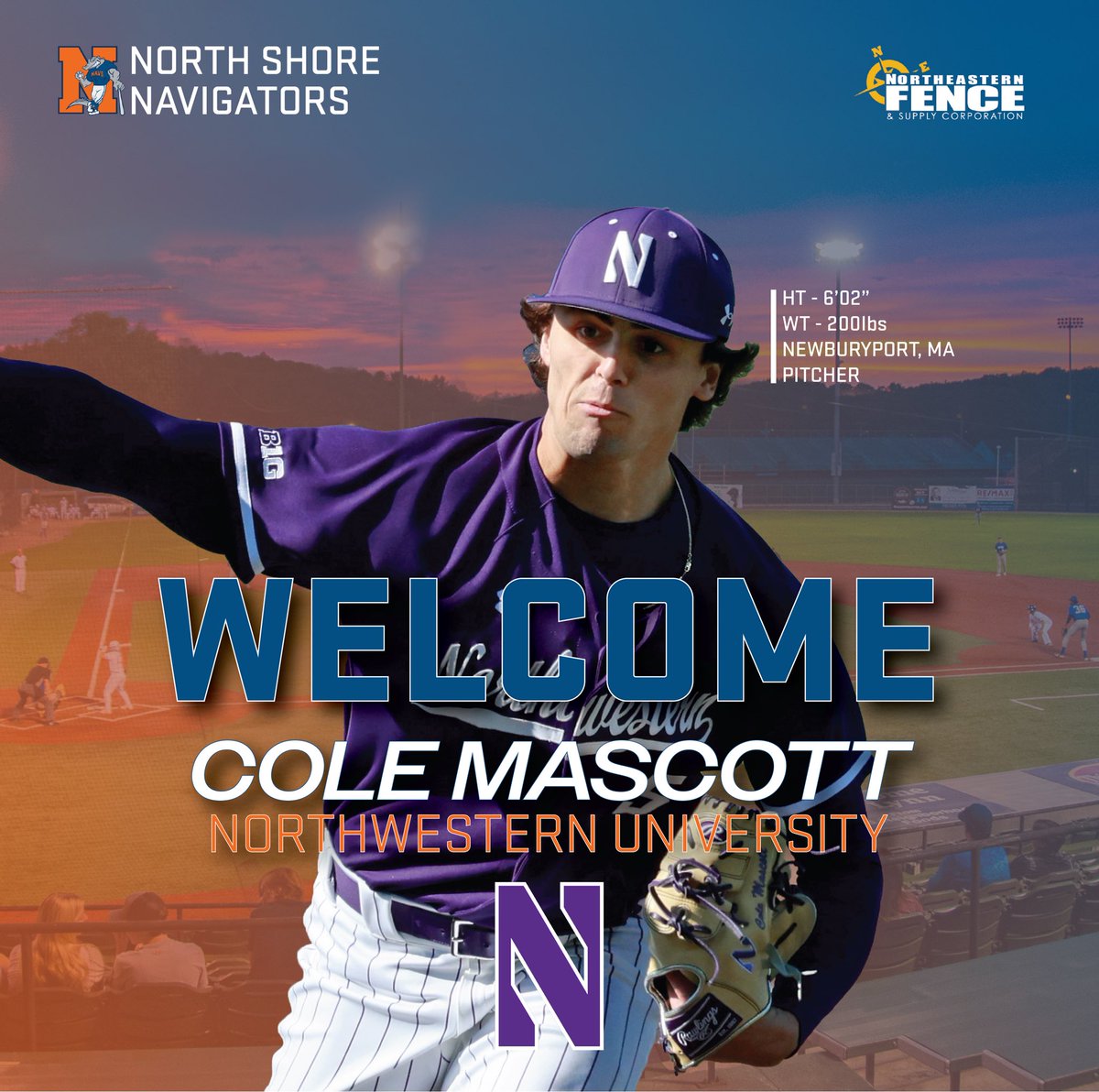 🤝 𝐌𝐄𝐄𝐓 𝐓𝐇𝐄 ‘𝟐𝟒 𝐍𝐀𝐕𝐒 ⚾️ We’ve got a slice of the Windy City coming to #NavsNation … but this pitcher is a local guy! Cole Mascott has thrown in seven games as a @NUCatsBaseball freshman and will pitch close to his hometown of Newburyport this summer.