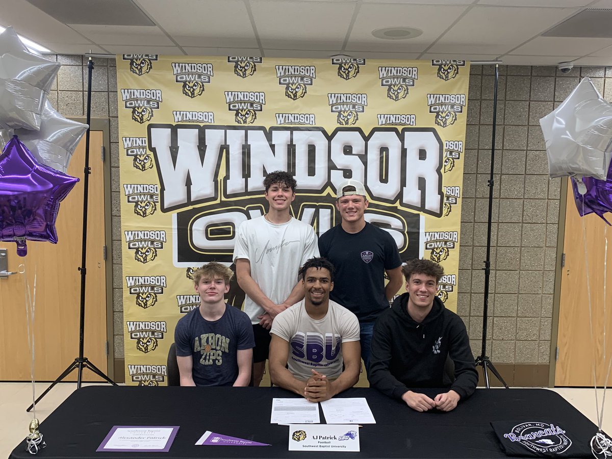 Windsor_BoysBasketball (@whsowls_bball) on Twitter photo Congratulations to <a href="/Aj_Patrick2/">AJ Patrick</a> on signing to play football at Southwest Baptist University. We couldn’t be more proud of all your hard work and dedication. We are very excited to see you continue to excel on the next level.
#stud Congratulations to <a href="/Aj_Patrick2/">AJ Patrick</a> on signing to play football at Southwest Baptist University. We couldn’t be more proud of all your hard work and dedication. We are very excited to see you continue to excel on the next level.
#stud