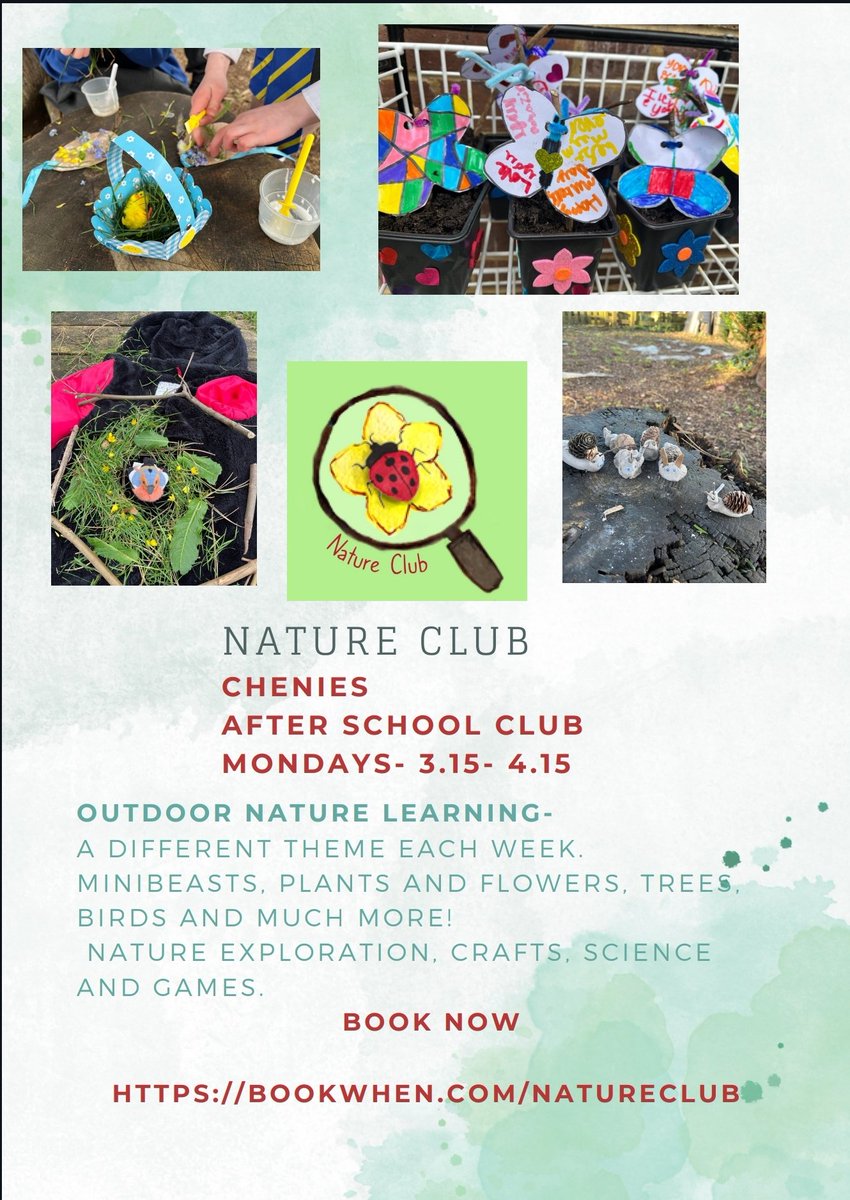 CheniesSchool's tweet photo. Don't forget to book your kids in for the awesome Nature Club starting on Monday, 22 April.  You can book direct via https://t.co/G0HSBg8KVe https://t.co/bI3ggn08Xq
