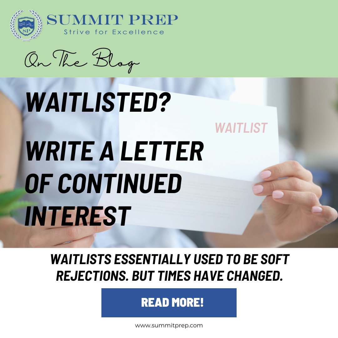 Waitlisted students now have a genuine possibility of moving off the waitlist. Why? Visit our latest blog to learn more!
summitprep.com/blog/waitliste…

#Blog #Waitlist #Waitlisted #College #Admissions #Enrollment #University #Tutor #TestPrep #SAT #ACT #TestScores #SummitPrep