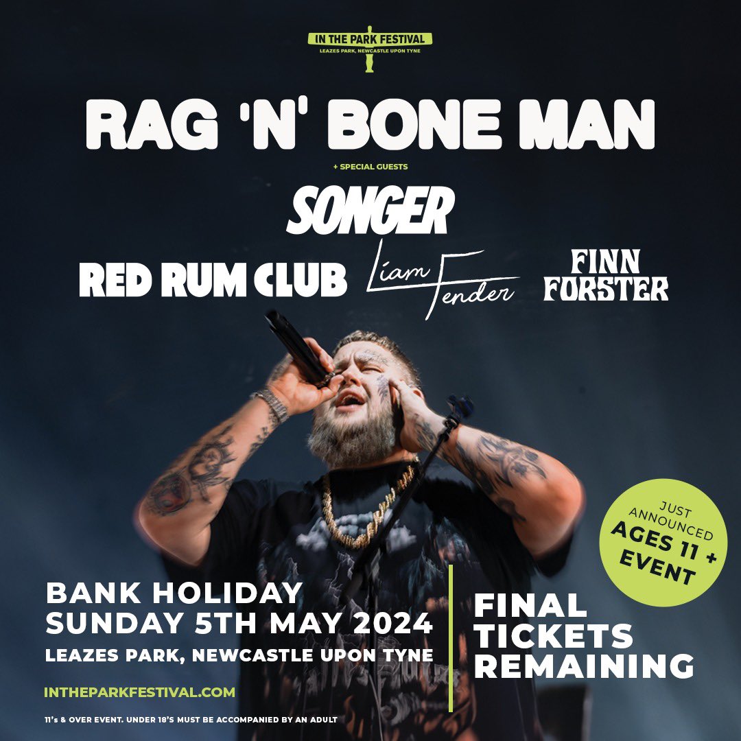 Buzzing to be joining @RagNBoneMan at Leazes Park, Newcastle Sunday 5th May 🎶🙌 Grab the last tickets here: livenation.co.uk/show/1469615/i…