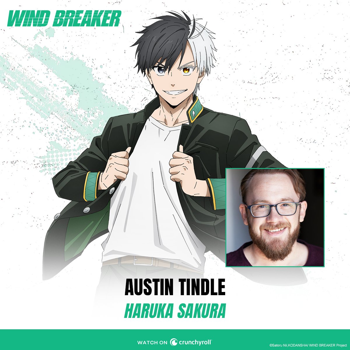 Let's go! WIND BREAKER begins streaming in English dub tomorrow on Crunchyroll 🤜 Haruka Sakura - @austintindle ✨ CAST & CREW: got.cr/WINDBREAKERDub