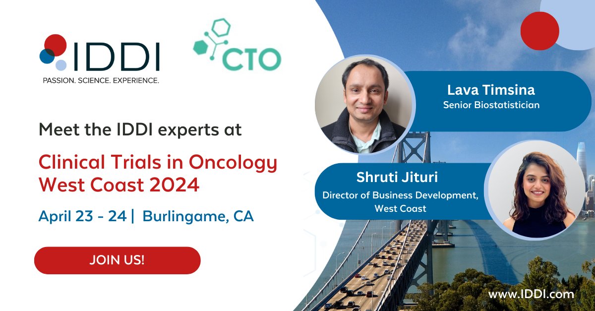 Our #IDDI experts are gearing up to attend the 11th Annual Clinical Trials in Oncology West Coast Conference on April 23-24 in Burlingame, CA! 🌟 Schedule a meeting here: eu1.hubs.ly/H08Dv280

#CTOWestCoast #biometricsCRO #clinicaldatamanagement #biostatistics #oncologyexperts