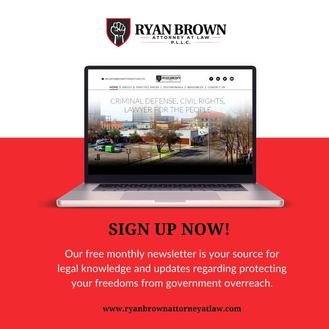 Keep your legal knowledge fresh. Subscribe to our Texas criminal criminal defense newsletter for the latest legal news and tips for protecting your best interests. bit.ly/46GxzOe #ryanbrownattorney #criminaldefense #civilrights #lawyerforthepeople