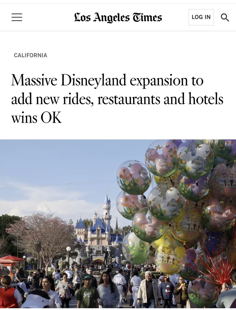 The Happiest Place on Earth is expanding in CA with a huge $1.9 billion investment. More rides, more restaurants, and more hotels contributing to our economy. It’s no mistake this expansion is in CA — our values of equality, decency, and freedom help make up Disney’s magic.