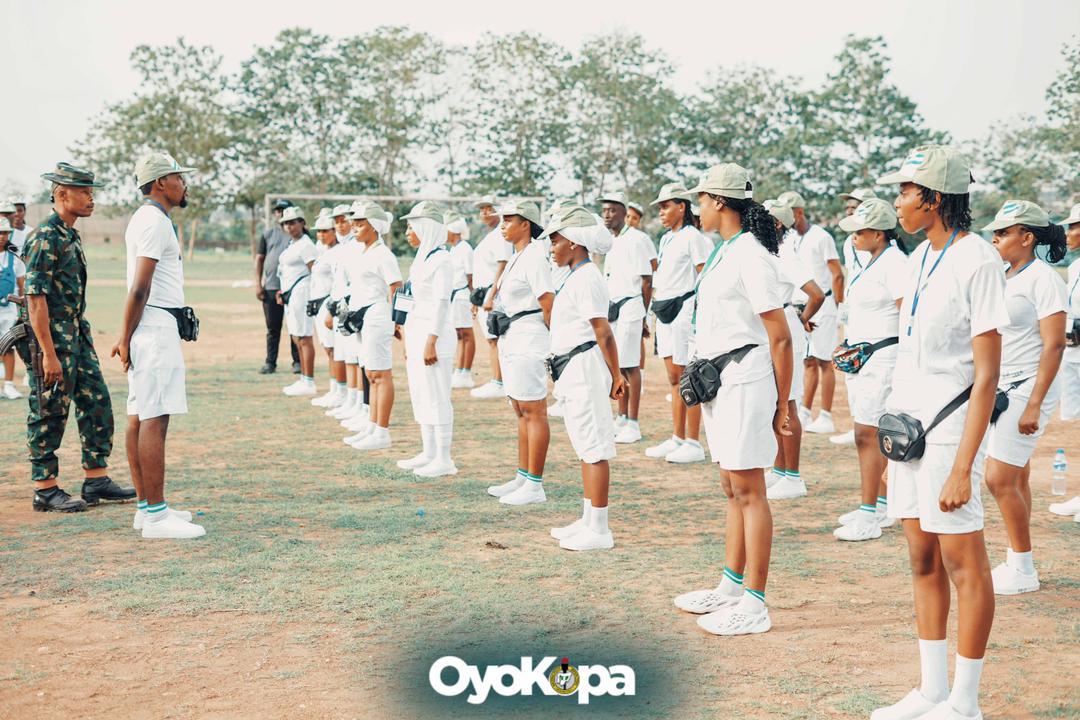 Prospective Corps Members on parade at the Oyo State NYSC permanent orientation camp, Iseyin.