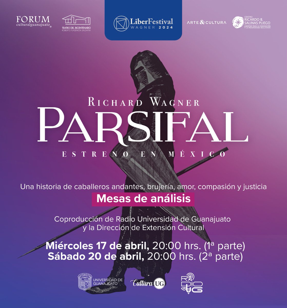 “PARSIFAL, una historia de caballeros andantes, brujería, amor, compasión y justicia”, una coproducción de <a href="/CulturaUG/">Cultura UG</a>  y <a href="/radiougto/">Radio Universidad de Guanajuato</a>: mesas de análisis.
1a. parte: miércoles 17 de abril, 20:00 hrs.
2a. parte: sábado 20 de abril, 20:00 hrs.
radiouniversidad.ugto.mx
#laradiosiempre