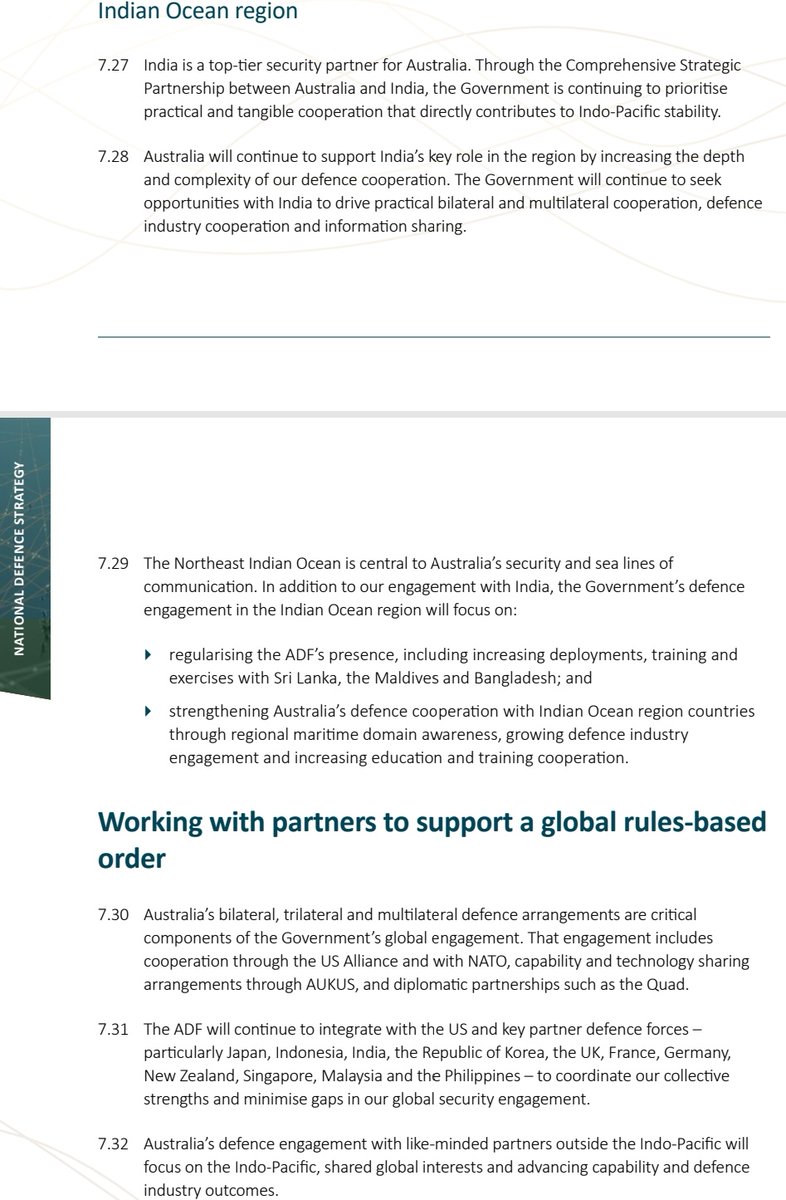 Australia today released its National Defence Strategy: -Termed India as 'top tier security partner' -Will increase 'depth & complexity' of defence cooperation -Will support India's 'key role' in the region