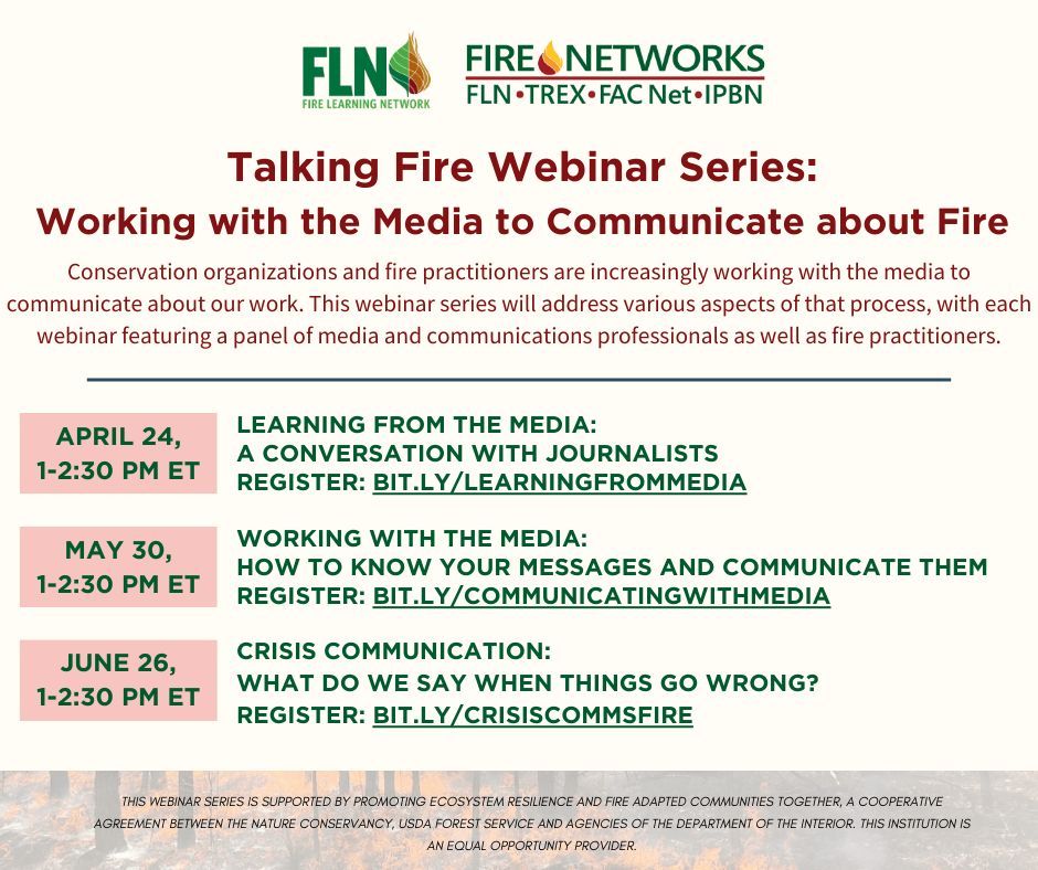 Interested in how journalists report about fire? Tune in on APRIL 24, at 12pm CT, for the first webinar in the Talking Fire Webinar Series. Learn how journalists share their experiences on using different mediums to report fire. Click here for more info! buff.ly/43Wn48E