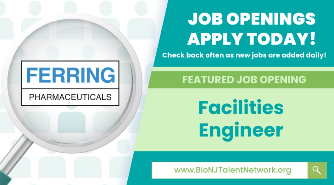 JOB ALERT: Ferring Pharmaceuticals is #hiring a Facilities Engineer! Visit #BioNJ’s Career Portal and #apply today! Check back often as new jobs are posted daily. #NJJobs #career #resume #lifesciencejobs #jobalert #njjobs ow.ly/weEn50Retie