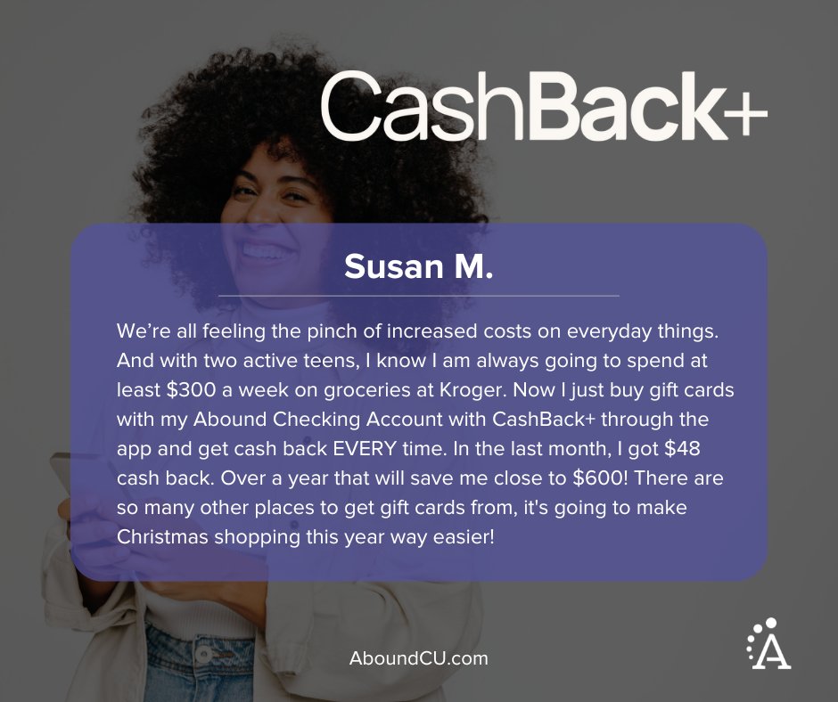 See what our Members have to say about utilizing Abound's CashBack+. It's a more rewarding way to shop! Click to learn more. 🗯 ow.ly/MkL450RcnjI

#AboundCashBack #MemberReviews #ShopRewards #CashBackDeals #RewardingShopping #MemberTestimonials #ShoppingRewards