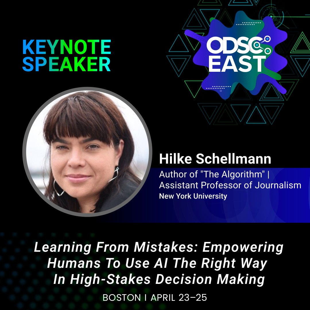 Open Data Science (@_odsc) on Twitter photo Please join us in welcoming Hilke Schellmann <a href="/HilkeSchellmann/">Hilke Schellmann</a> to ODSC East as a Keynote Speaker, for her talk, Learning from Mistakes: Empowering Humans to Use AI the RIght Way in High-Stakes Decision Making.
Don’t miss!
✅ Register now: hubs.li/Q02t7Mmw0 Please join us in welcoming Hilke Schellmann <a href="/HilkeSchellmann/">Hilke Schellmann</a> to ODSC East as a Keynote Speaker, for her talk, Learning from Mistakes: Empowering Humans to Use AI the RIght Way in High-Stakes Decision Making.
Don’t miss!
✅ Register now: hubs.li/Q02t7Mmw0