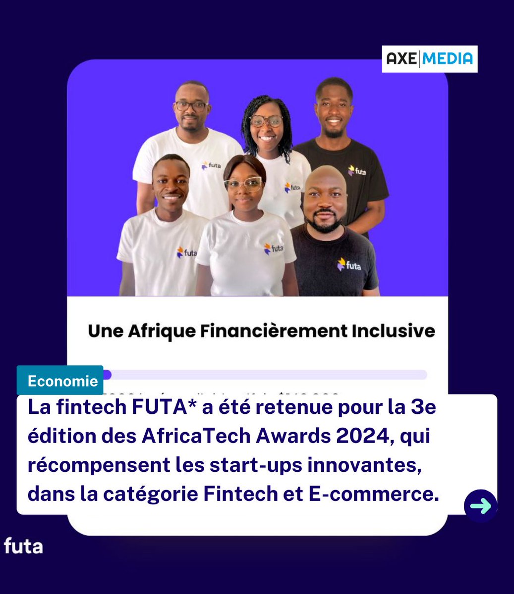 axemedia2023's tweet photo. [Economie] La fintech @futaapp   a été retenue pour la 3e édition des AfricaTech Awards 2024, qui récompensent les start-ups innovantes, dans la catégorie Fintech et E-commerce.

Source : investir au Cameroun © Futa https://t.co/XoIscLuOFA