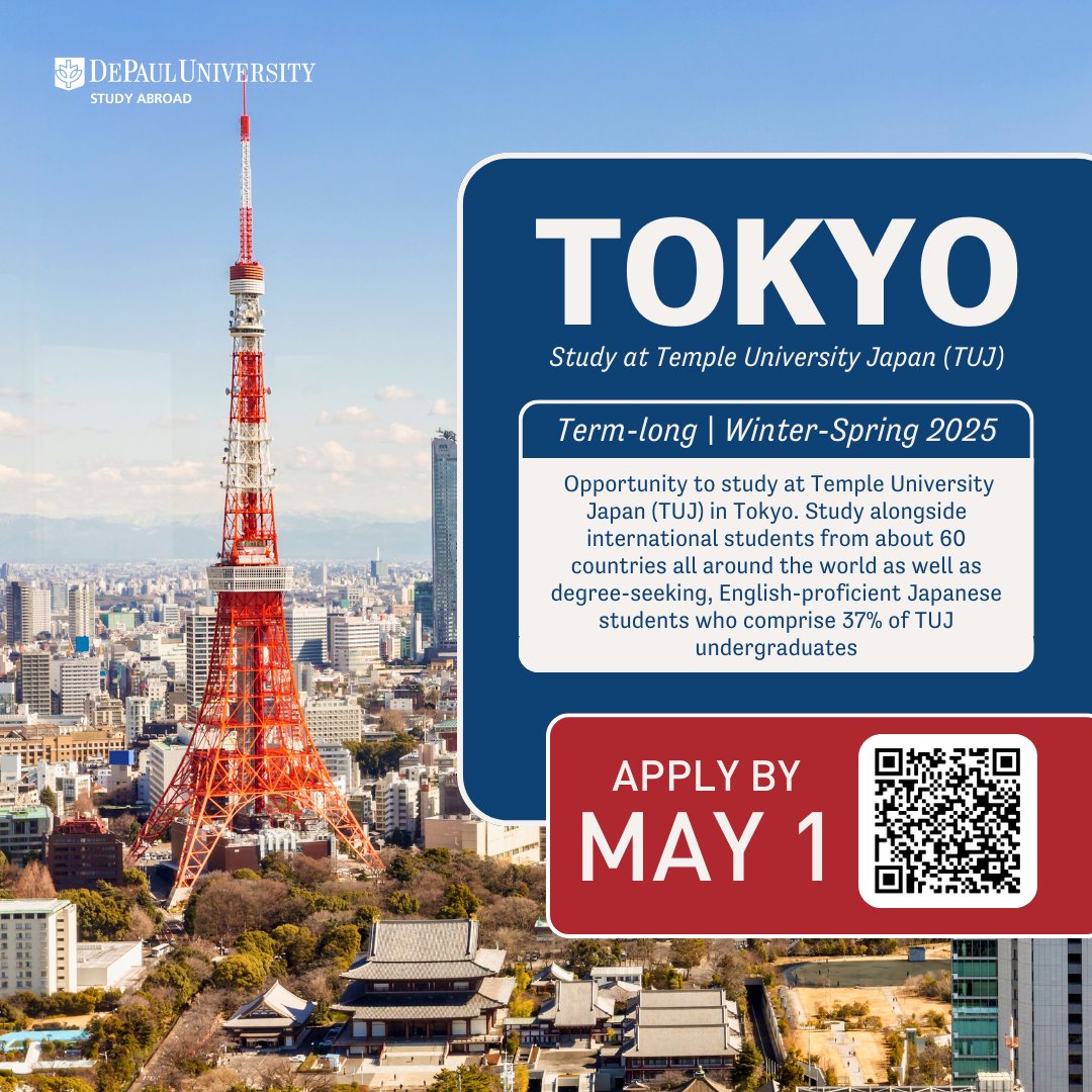 DPUStudyAbroad's tweet photo. 🌍✈ a dynamic exchange of ideas and perspectives on current global issues, international relations, and traditional and popular culture aspects with TUJ in Tokyo, Japan🎏
📌 Apply by May 1 on https://t.co/1IzUKeblZy
#Tokyo #TUJ #Japan #DPUstudyabroad #Termlong #WinterSpring https://t.co/NGXkZYYK9h