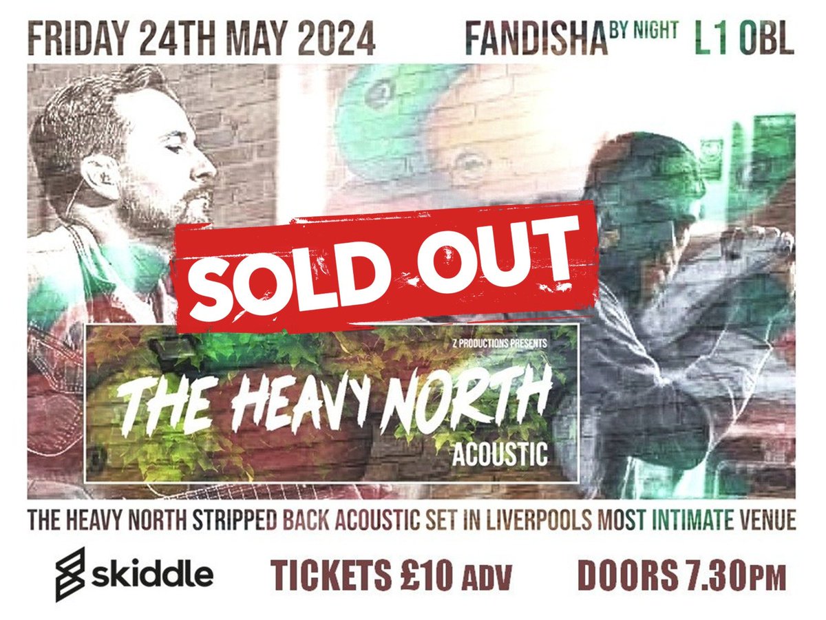 ‼️SOLD OUT‼️ THANK YOU to everyone who booked a ticket to catch our intimate stripped-back show at @FandishaByNight in the heart of Liverpool's Baltic Triangle on Friday 24th May 2024 courtesy of @ztradingcompany See you next month! If you missed out on tickets, you can still