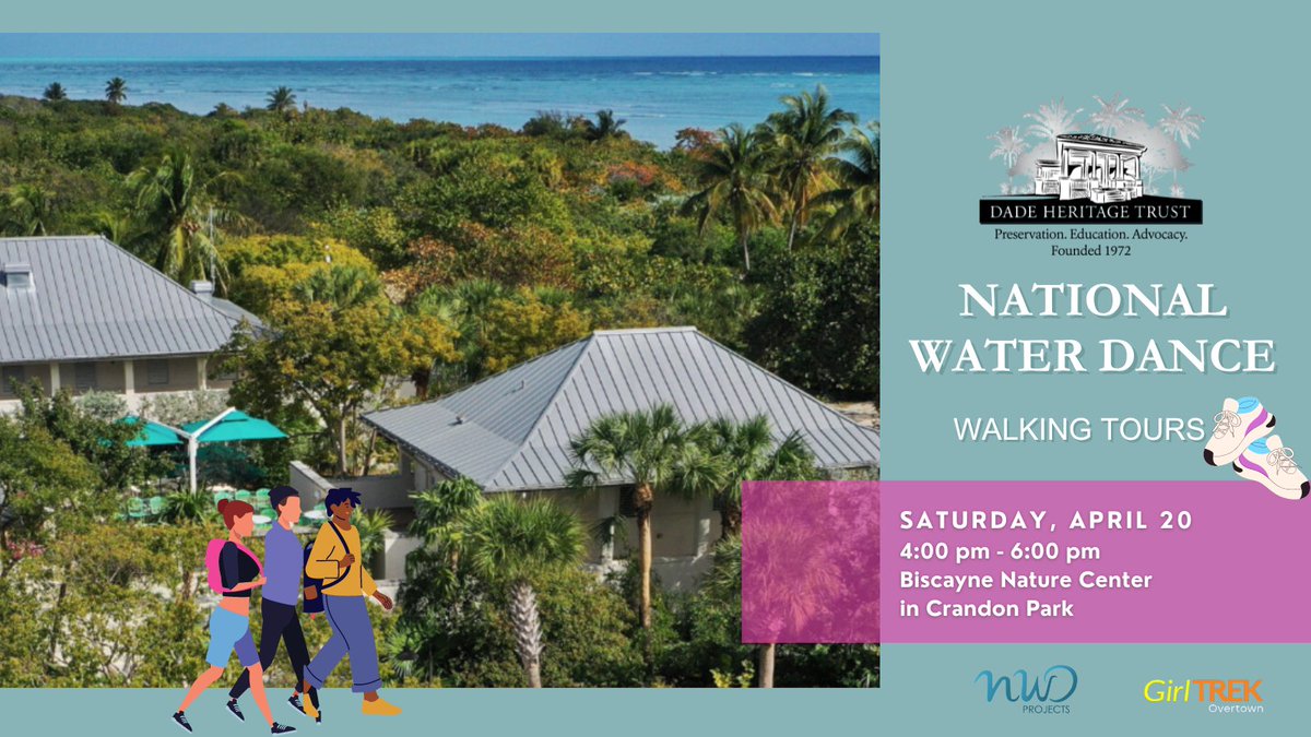 NWD Projects, GirlTrek Overtown, and DHT present our final walk at Biscayne Nature Center, Crandon Park. The walk will be a part of National Water Dance, a simultaneous event across the US bringing attention to climate change. 
For tickets: eventbrite.com/e/biscayne-nat…
