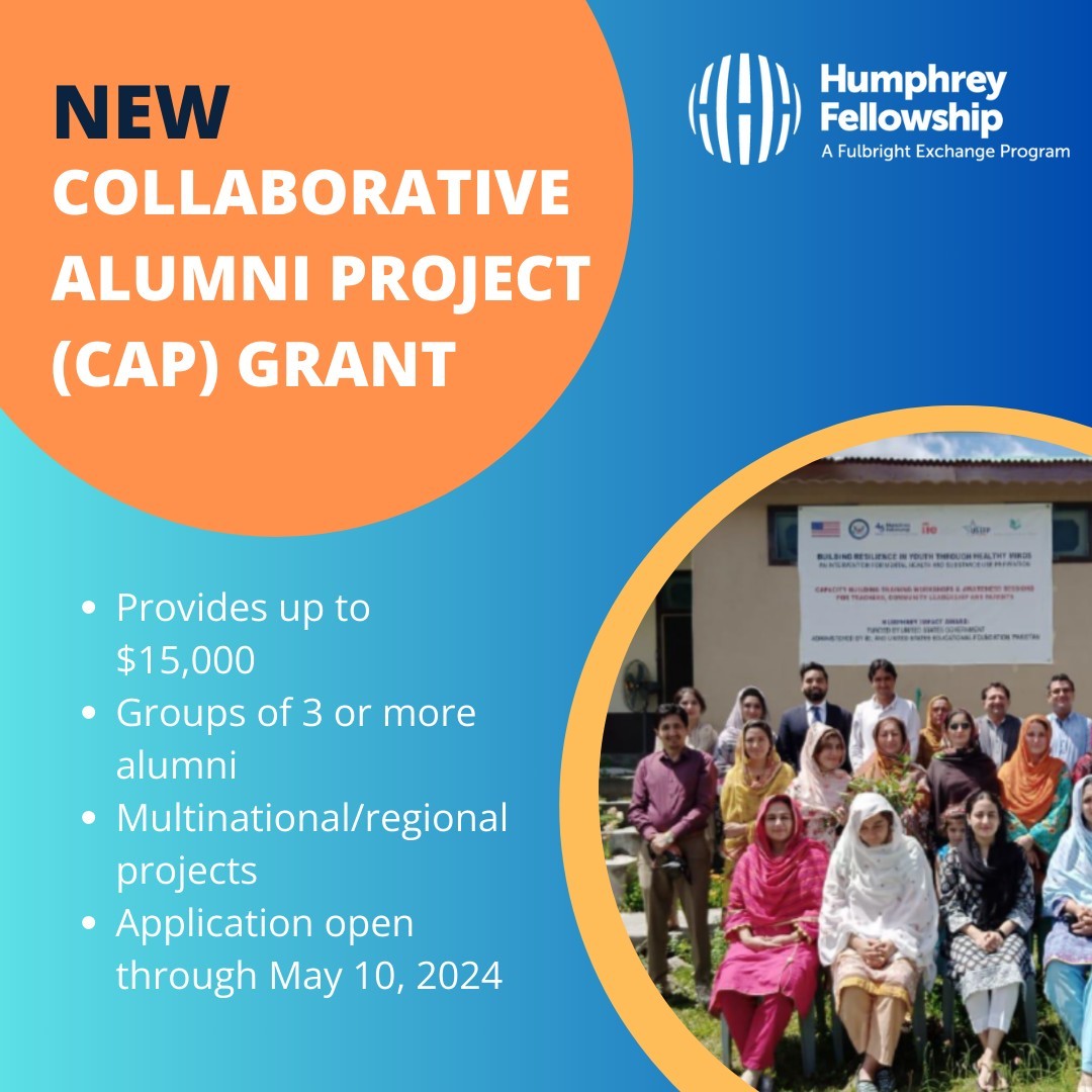 The @HumphreyProgram Collaborative Alumni Project for eligible alumni due by May 10. Design a project and a series of activities to share expertise and best practices on global challenges, collaborate in-person, and stay connected across the region. forms.gle/XqNSnDUppFTL5X…