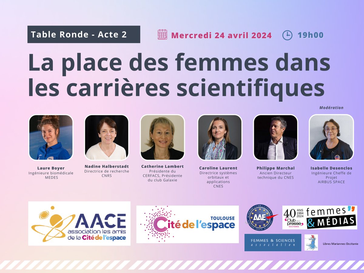 Mercredi 24 avril 19h, j'aurai le plaisir d'animer une table ronde sur la place des femmes dans les carrières scientifiques ou techniques, organisée par @AmisCiteEspace.
Inscription : eventbrite.fr/e/la-place-des…
#JamaisSansElles #Diversité @WIA_Toulouse @EllesBougent_MP