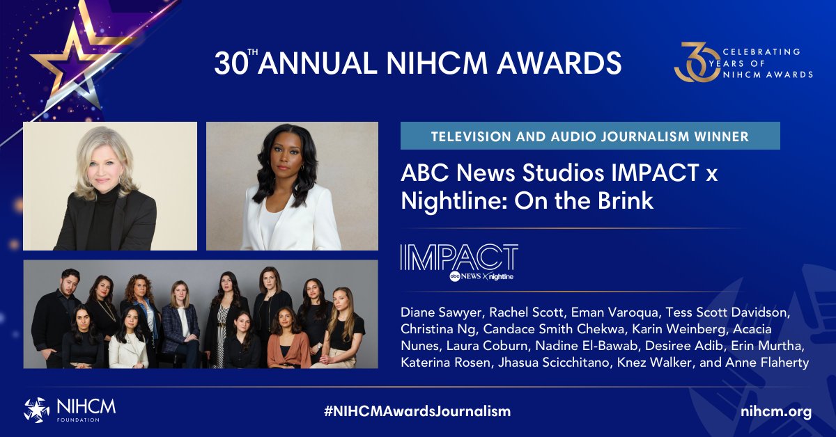 Congratulations to the 2024 #NIHCM Television & Audio Journalism Award winner @abcnews @Nightline! bit.ly/NIHCMAW24 @RachelVScott @DianeSawyer #NIHCMAwardsJournalism #NIHCMAwards