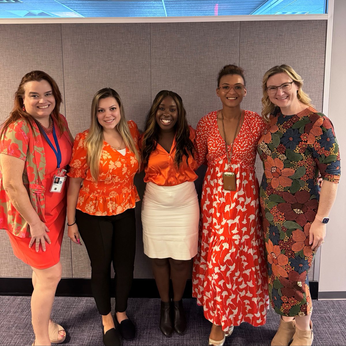 Members of FHWA's Human Resources Office are wearing orange today in support of #WorkZone safety. #Orange4Safety #OrangeForSafety #NWZAW #NWZAW2024 #SafeWorkZonesForAll #SafeWorkZones