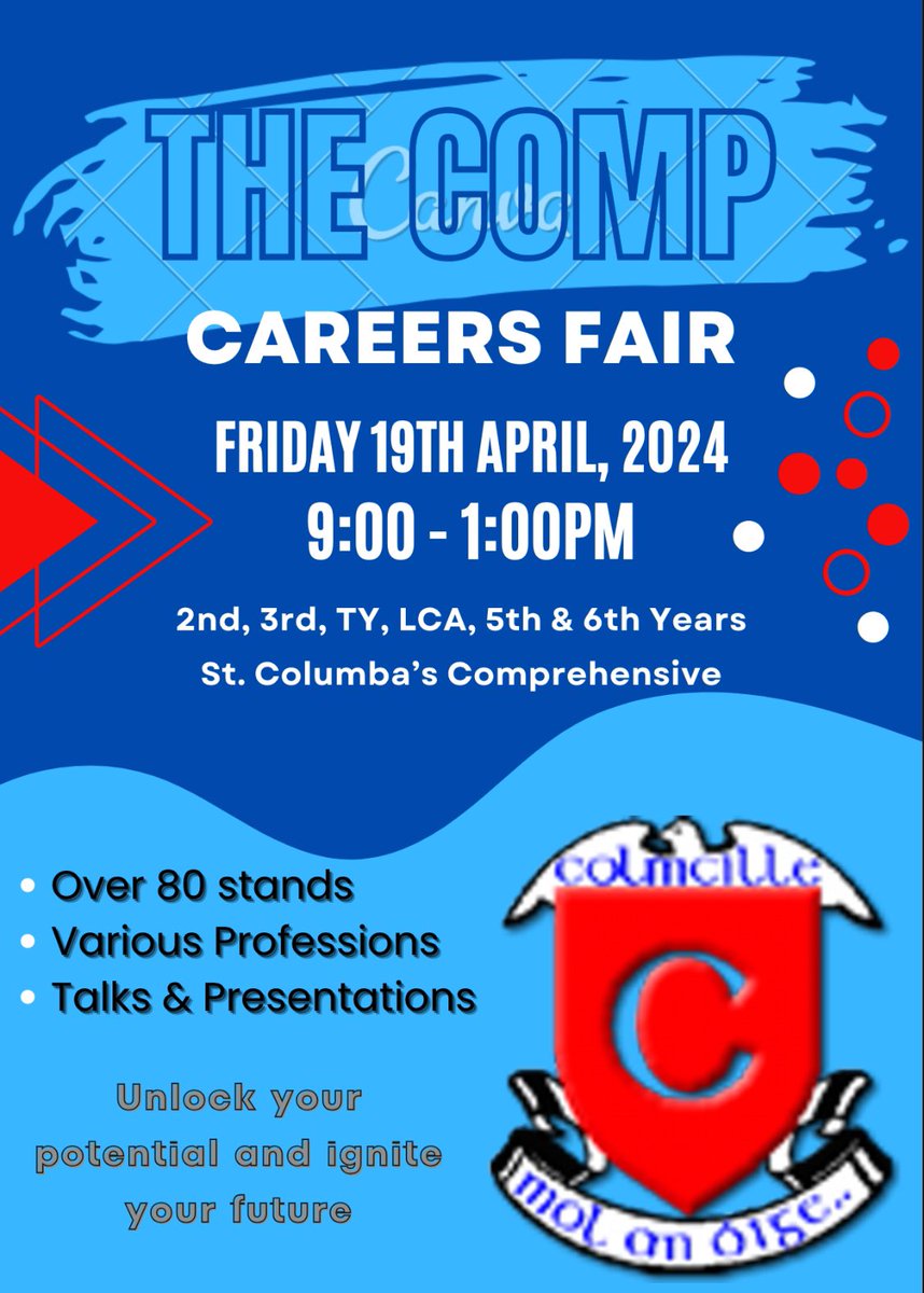 We are very excited about our Careers Fair this Friday! Students in 2nd-6th Year will have the opportunity to talk to people from a diverse range of professions and seek advice on career pathways. #DEIS #opportunity #reachforthestars