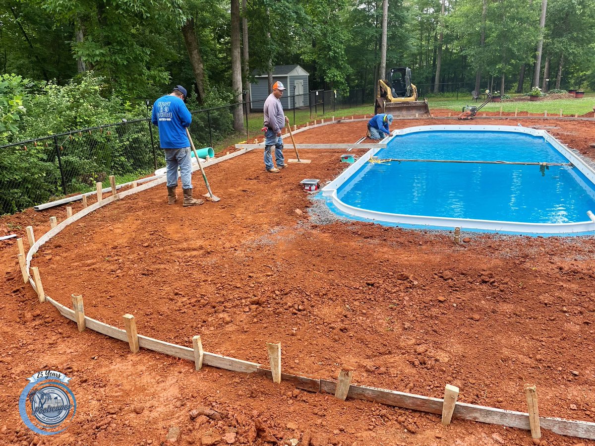 Up next are the coping and pool deck for our Dolphin #fiberglasspool model. #poolconstruction #backyardpool