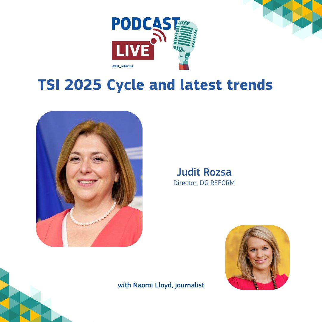 ⚡️LIVE PODCAST 4: 💡 Launching the TSI 2025 Cycle 🙌 Learn about latest trends on #reforms with our own @Judit_Rozsa, in a LivePodcast with @Naomilloydtv here 👉 europa.eu/!QVTVM3