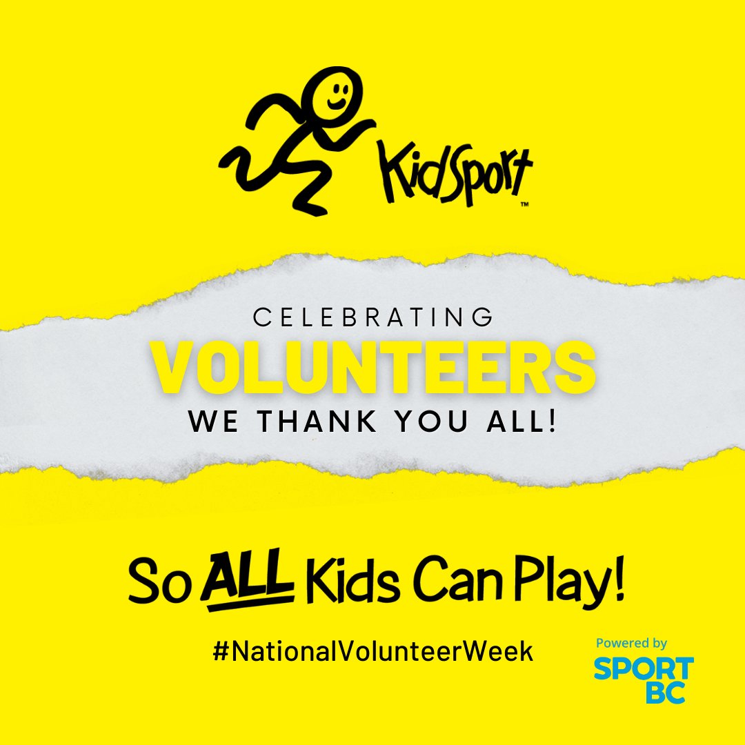 In honour of #NationalVolunteerWeek we salute all of the volunteers supporting KidSport chapters across the province. Thank you for so generously giving your time and energy to support kids in your community and for being champions for the benefits of sport. 

#SoALLKidsCanPlay