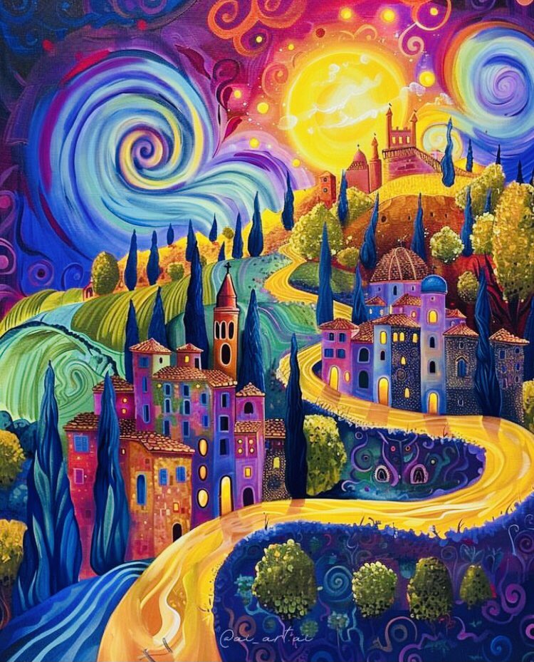 Lovely evening/night friends 🧡💜💙
#aiart #visualart #modernart