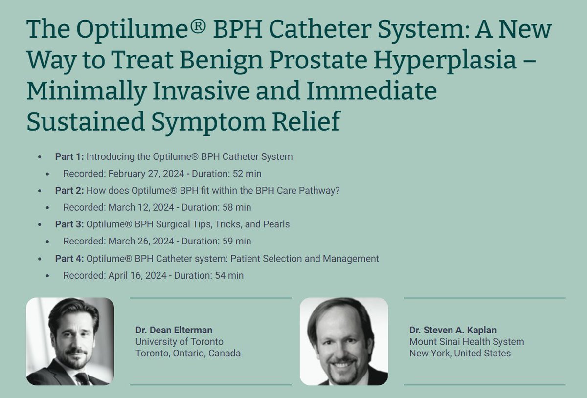 Last night’s webinar w/@MaleHealthDoc and @DrDeanElterman was an interesting look at BPH patient selection and mgmt. Recordings from the entire 4-part series are over at our education site. Check it out! bit.ly/3U4DfNz.
#BPH #MIST #AllAboutTheFlow #Urology #Laborie