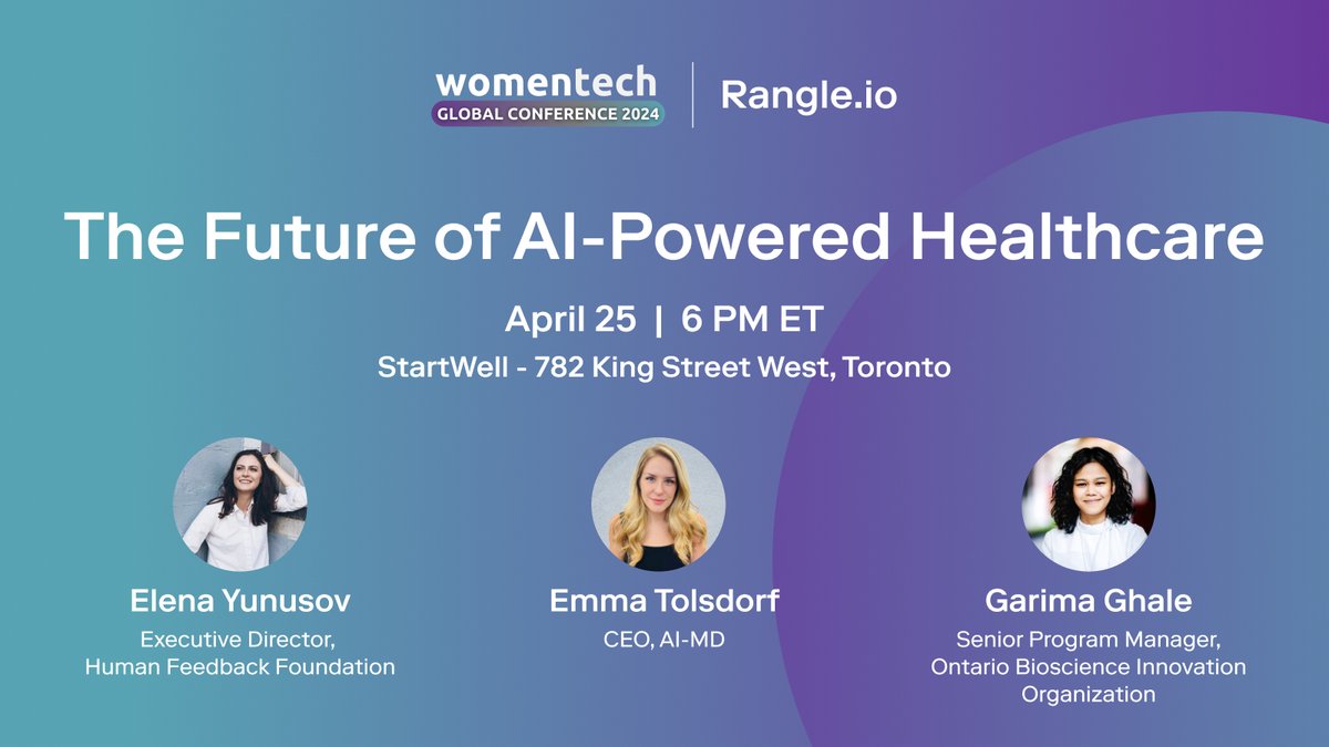 Join us for a panel discussion on 'The Future of AI-Powered Healthcare' in partnership with @WomenTechNet & @thefirehood; panellists include: @communicable @HumanFeedbackIO @EmmaTolsdorf @ AI-MD Garima Ghale @OBIOscience Limited tickets available: bit.ly/3TZ2bEX