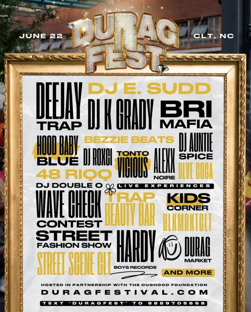 Excited a fuck to make my return to Charlotte this summer to spin at the Durag Festival for the 2nd year in a row! 

Although I grew up in Delaware, I was born in North Carolina and went to college there at both A&T and ECSU. Always an honor to return to my second home.☺️✨